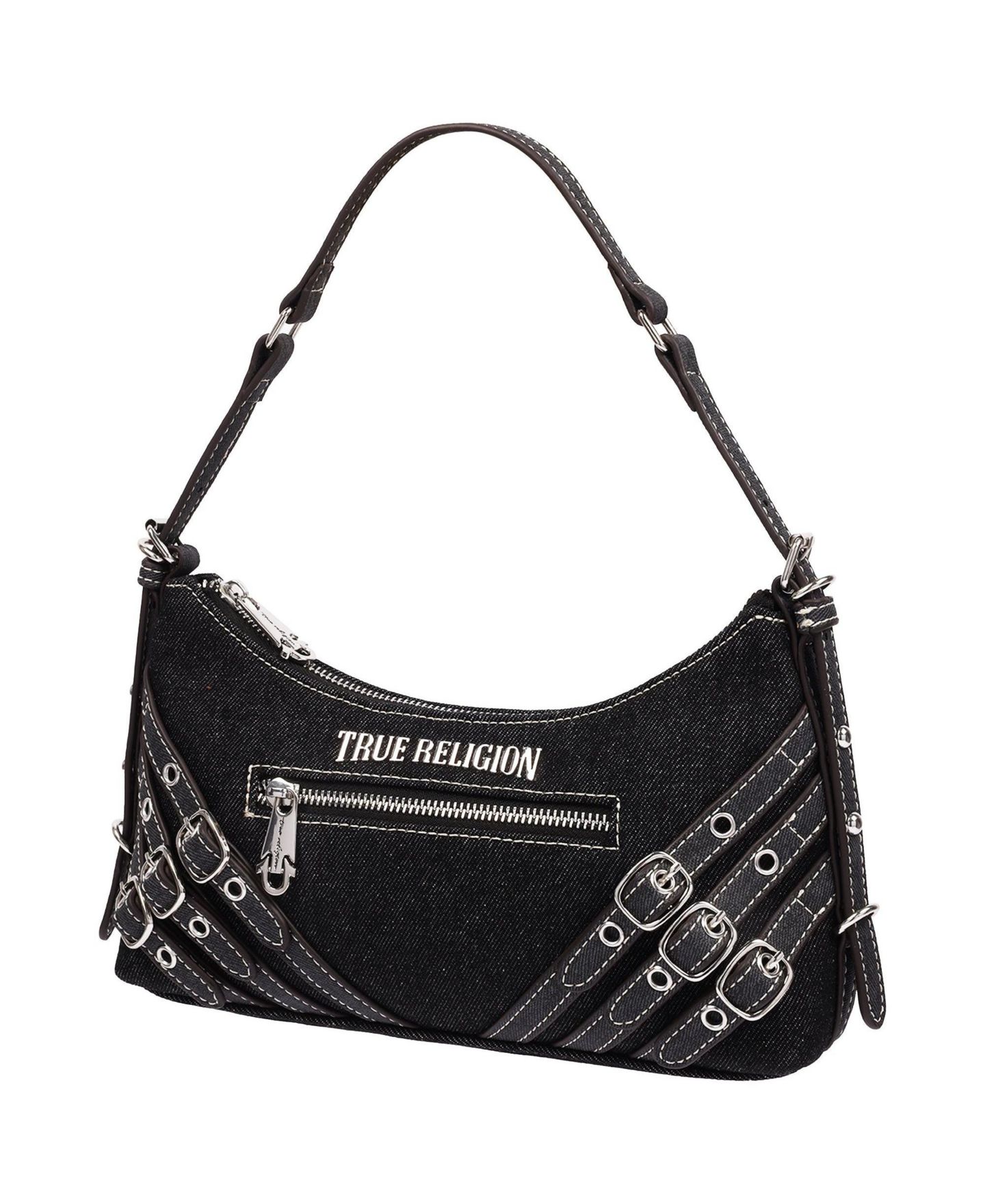 Женская сумка True Religion Triple Straps Denim Shoulder, цвет: Чёрный — фото 3