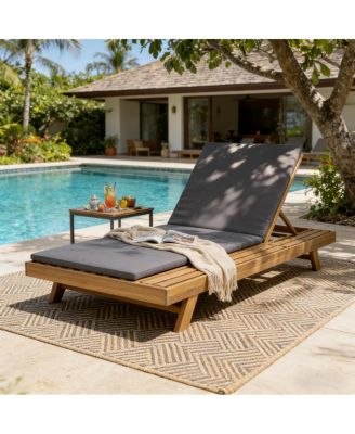Adjustable Acacia Wood Patio Chaise Lounge with Water-Resistant Cushion