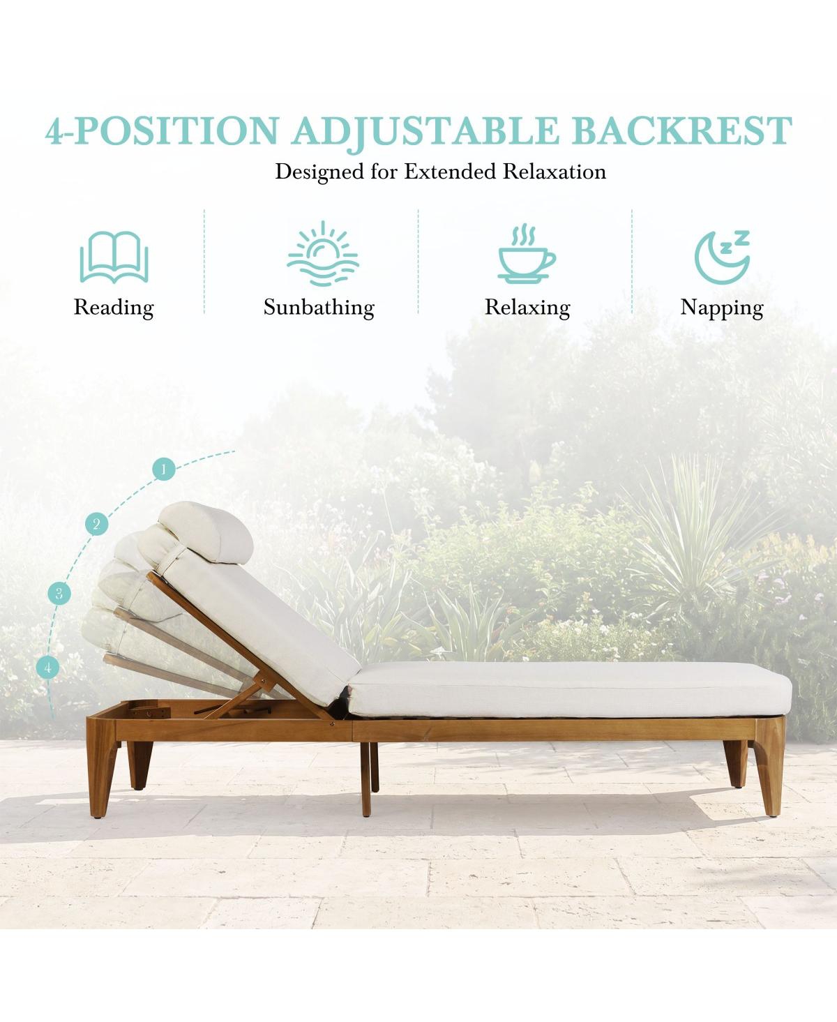 Asagikoiai Outdoor Acacia Wood Chaise Lounge, Patio Sun Lounger Recliner with Pillow and Cushion