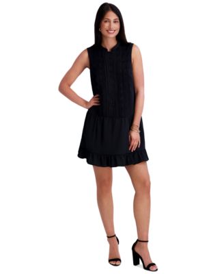 Women's Pintuck Pleated Drop-Waist Mini Shift Dress