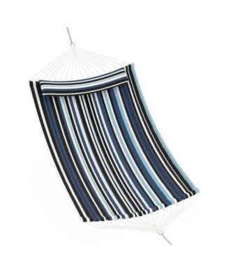2 Person Cotton Rope Hammock  Stripes, Polyester Pad, No Stand, 2-in-1 for Patio, Backyard, Garden or Beach