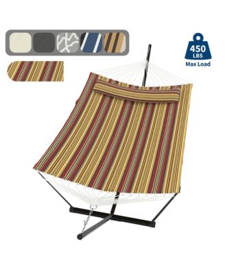 Stripe Double Hammock Set – 450LBS, Freestanding with Pillows and Balance Rope for Patio or Yard