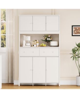 71" H Pantry Cabinet with Charging Station, Tall Kitchen Storage with Countertop, Modern Hutch with Drawers for Living Room, Dining Room