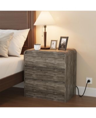 23.6-Inch Fluted Nightstand with Charging Station and 3 Drawers
