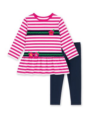 Baby Girl ( 12M to 24M ) Stripe Knit Tunic With Sport Flowers And Leggings