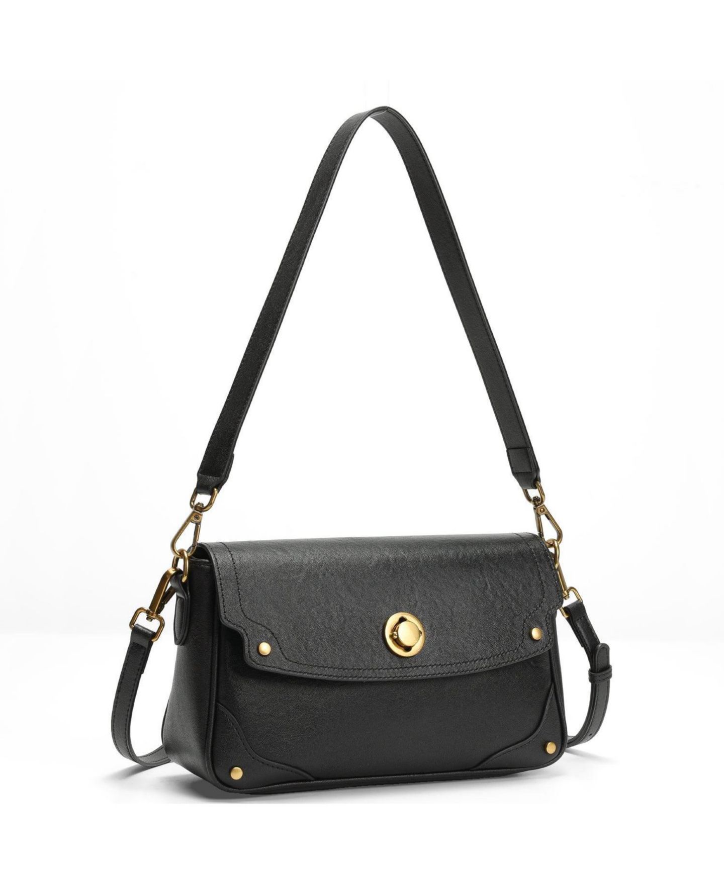 Женская сумка SUSU Mila Leather Shoulder Bag Convertible Crossbody Purse with Gold Hardware, цвет: Чёрный / Оникс чёрный — фото 2
