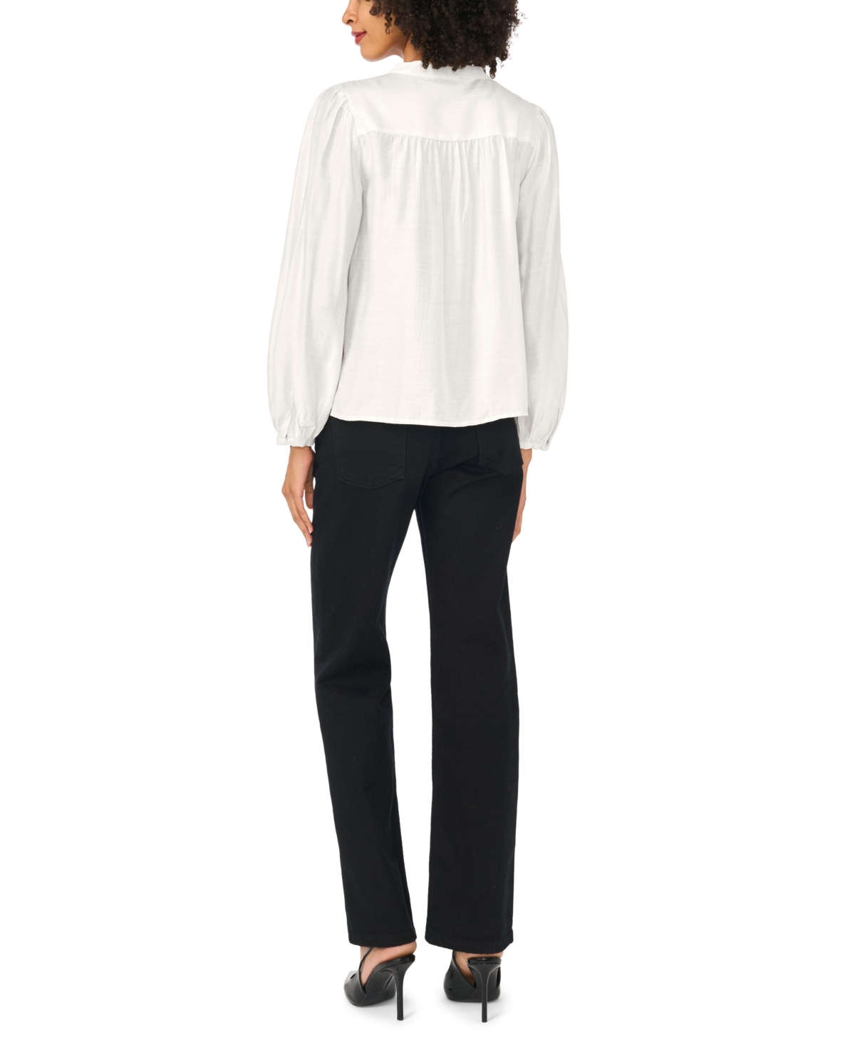 Macy's Women's Button-Front Long-Sleeve Crewneck Blouse