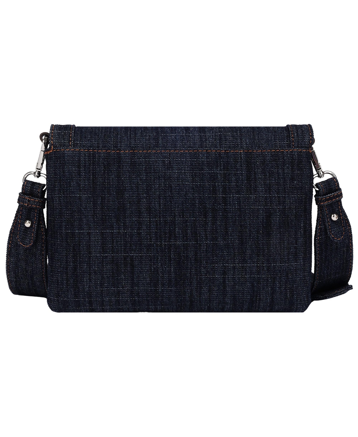 True Religion Bling Horseshoe Denim Messenger Bag with Adjustable Strap