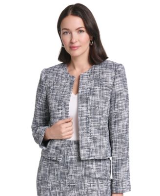 Women's Collarless Cropped Shoulder-Padded Blazer