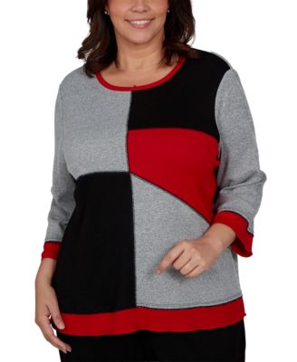 Plus Size Heathered Colorblock 3/4-Sleeve Top