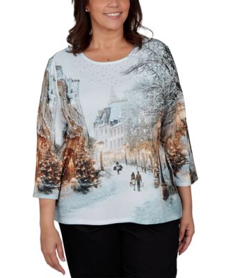 Plus Size Classic Christmas In The City 3/4-Sleeve Knit Top