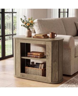 3-Tier Side Table for Living Room, Wooden End Table with Safety Rounded Oval Curved Frame, Farmhouse Narrow Bedside Table