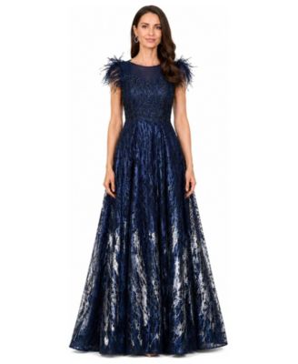 Women's Lace ballgown with Feather Cap Sleeves
