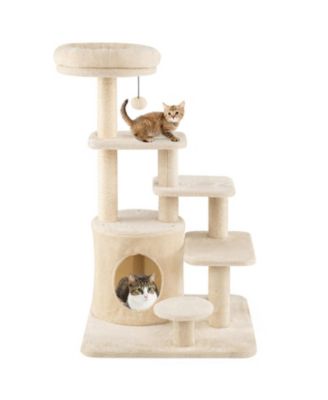 40 Inch Multi-Level Cat Tower with Sisal Posts Hideaway Condo and Jingle Ball