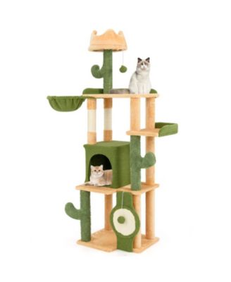 63 Inch Cactus Cat Tree with Hideaway Condo Crown Perch and Sisal Scratching Posts
