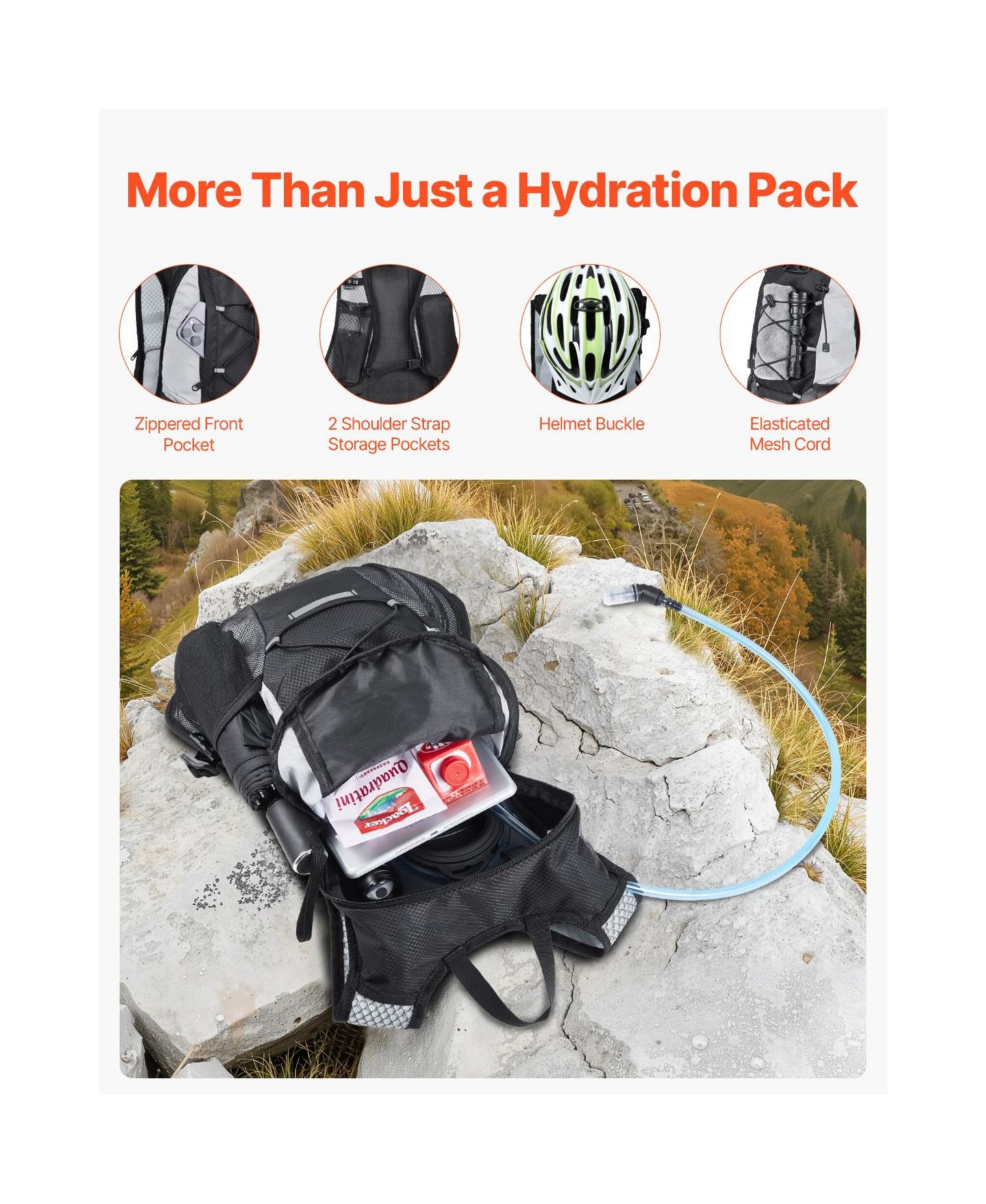 Рюкзак SEVORLEY Hydration with 2L TPU Water Bladder, Lightweight 8L Hiking Daypack for Running and Cycling, цвет: Чёрный / Серый — фото 8
