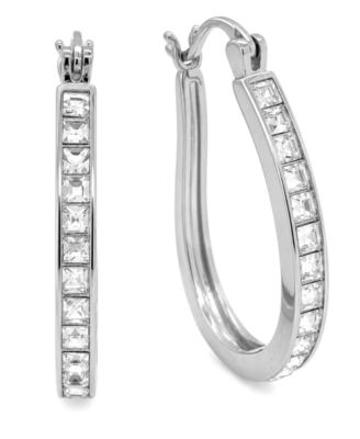 Crystal Oblong 18k Gold-Plated Brass Hoop Earrings