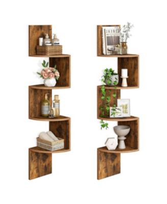 Set of 2 Wall Mounted Corner Shelves 4 Tier Floating Storage Display Shelves for Home Decor