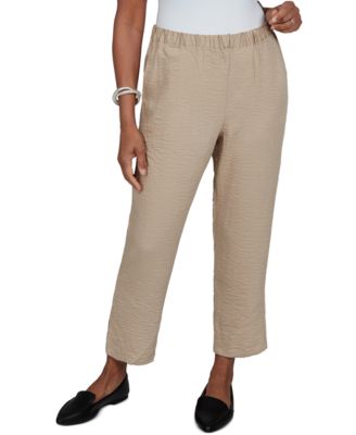 Petite Travel Advisory Pull-On Elastic-Waist Crinkle-Texture Ankle Pants