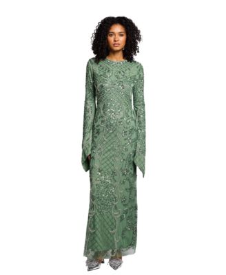 Women's Embellished Long-Sleeve Maxi Dress