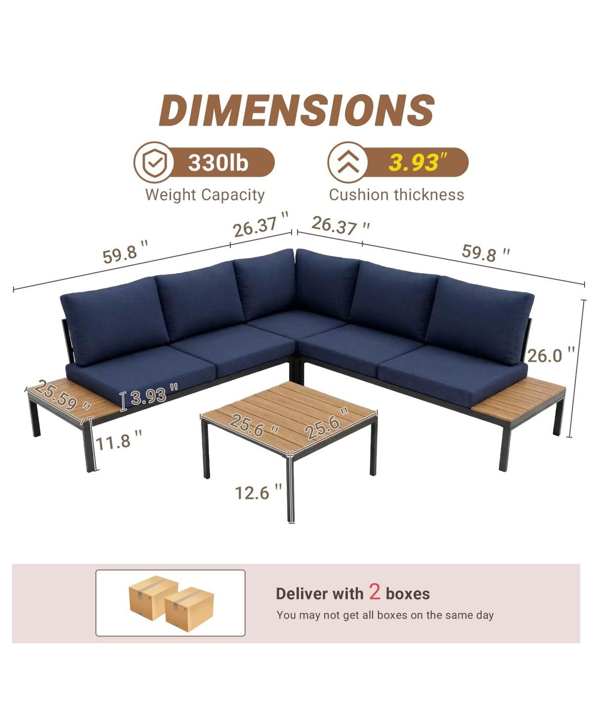 Asagikoiai 4 Piece Weather Resistant Outdoor Conversation Set with Cushions and Coffee Table-Asagikoiai