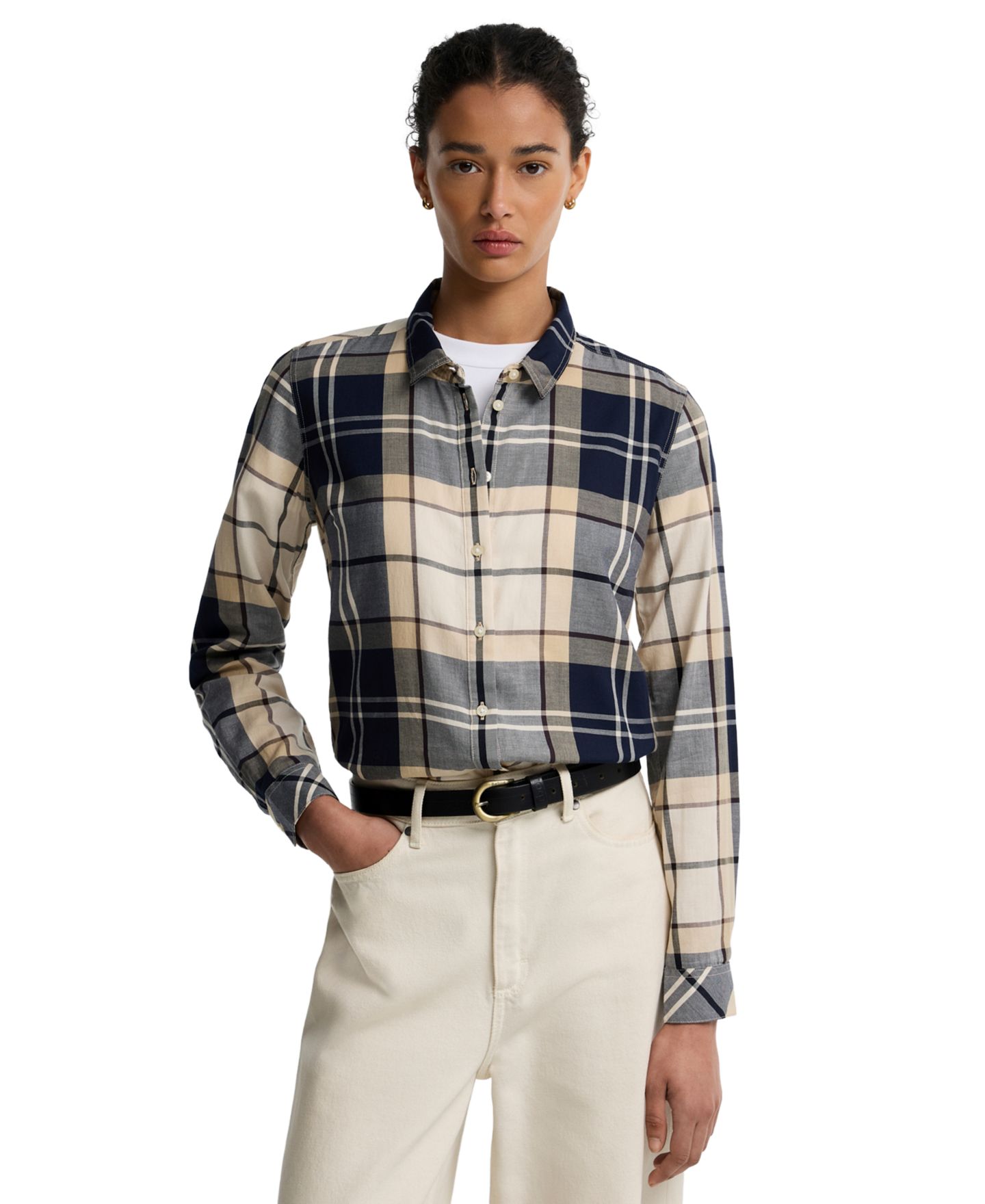 Женская рубашка Barbour Bredon в клетку с длинным рукавом, цвет: Light Birchwood Tartan — фото 3