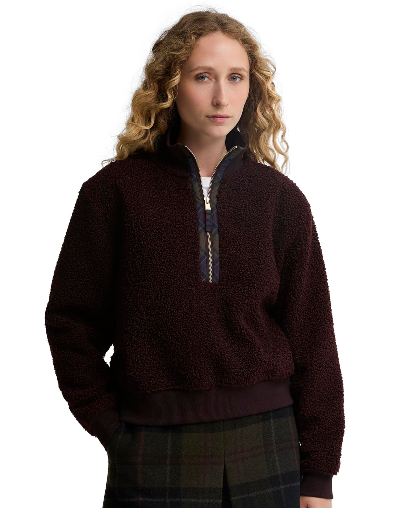 Женский свитшот Barbour Fawne Funnel Neck Quarter-Zip Fleece, цвет: Инжирный — фото 3