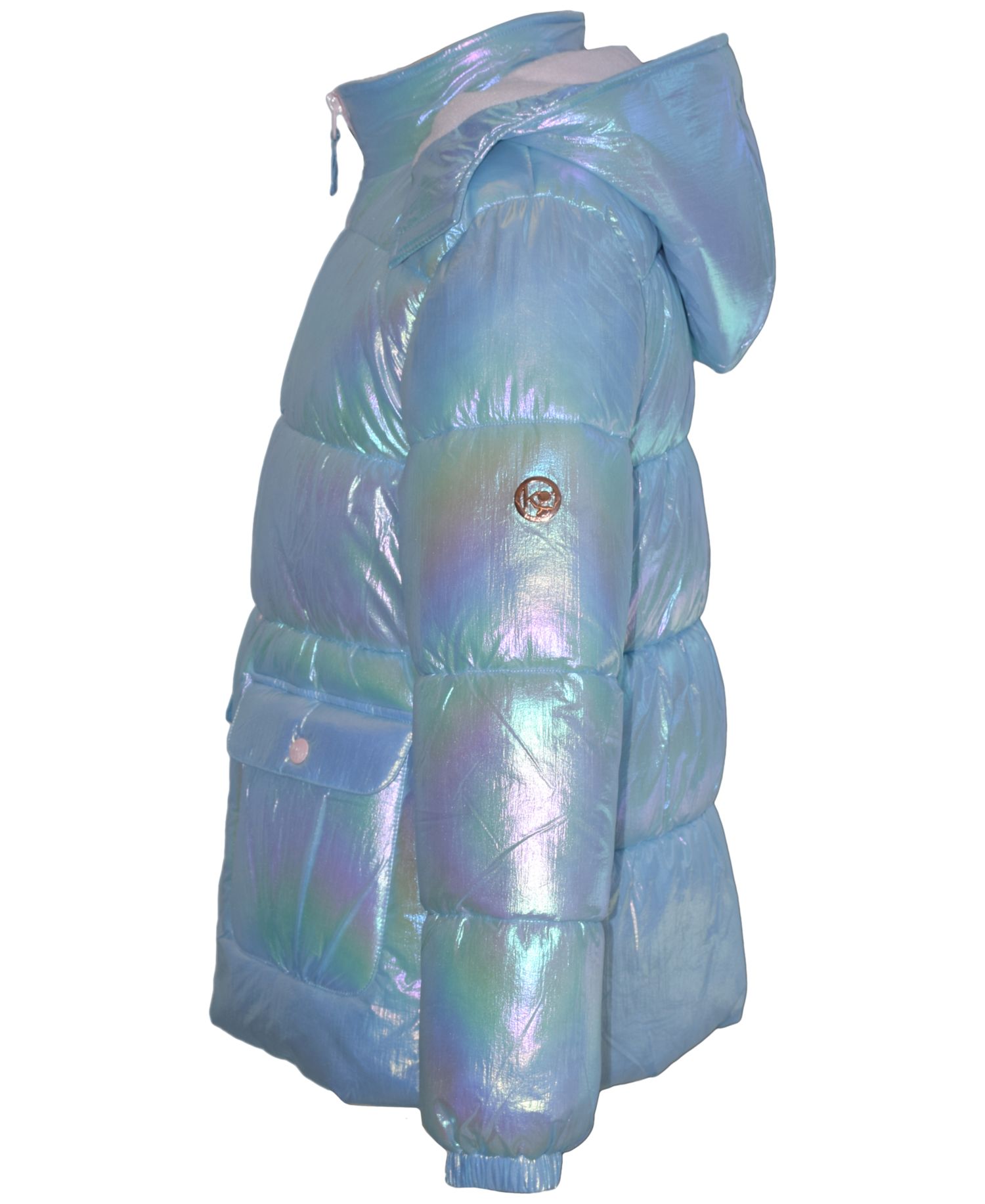 Girls' 5-16 Iridescent Puffer Jacket with Knit Hat, 2-Piece Set