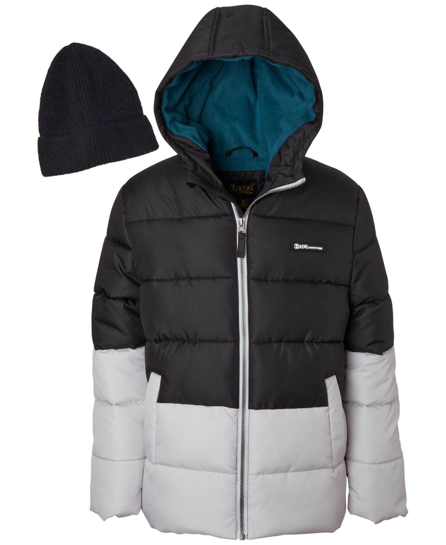 Boys' 6-20 Ripstop Color-Block Puffer Jacket with Hat, 2-Piece Set