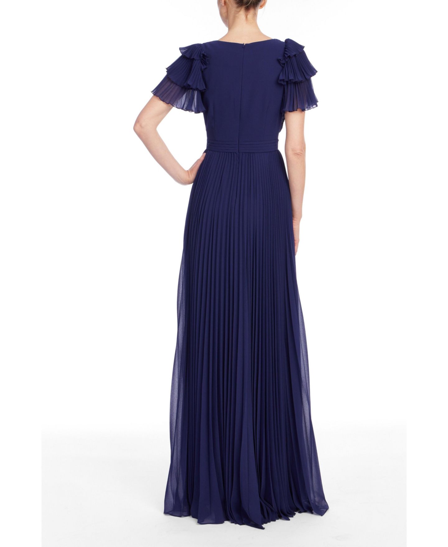 Женское платье Badgley Mischka V-Neck Ruffle Short-Sleeve Pleated Gown — фото 3