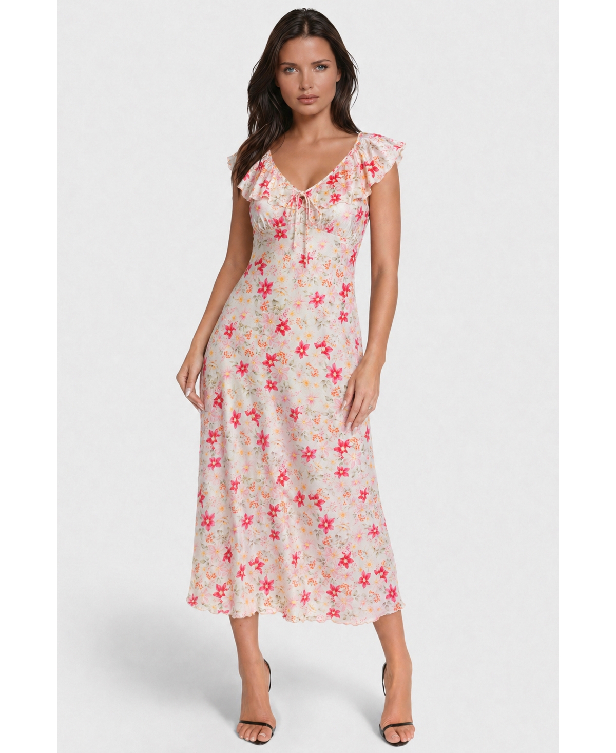 Bebe Women's Floral-Print Ruffle Maxi Dress