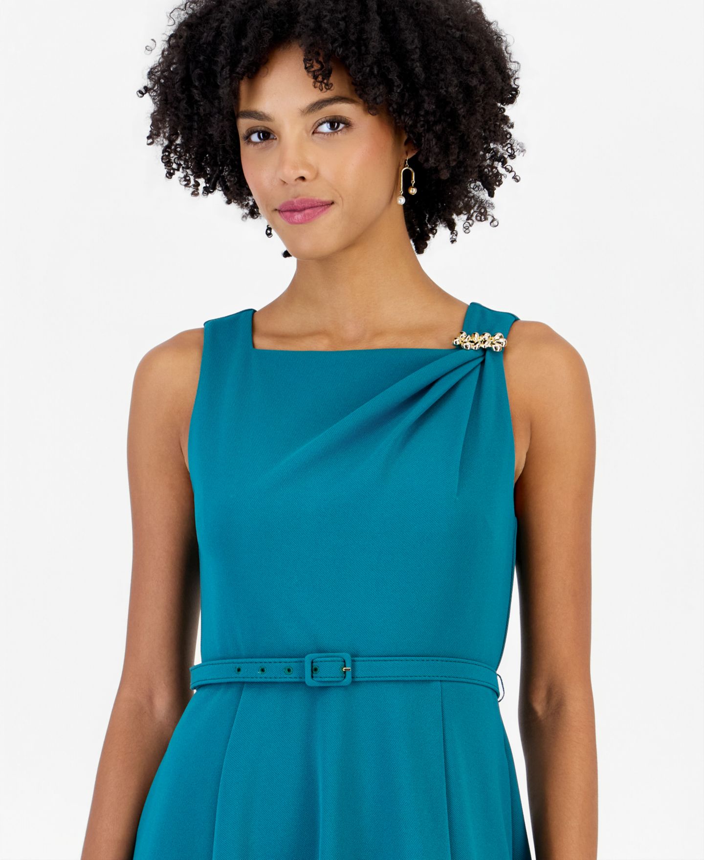 Женское платье Tahari ASL Embellished Tank A-Line Square Neck Midi, цвет: Бирюзовый — фото 3