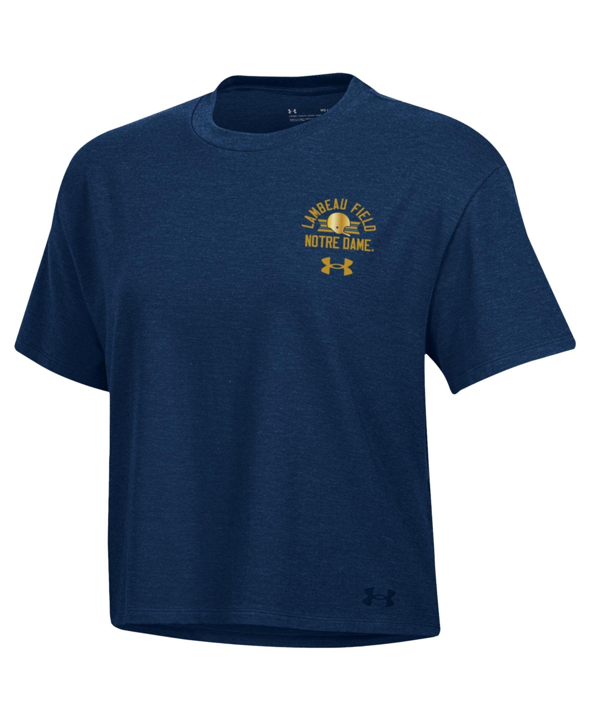 Under Armour Women's Navy Notre Dame Fighting Irish 2026 Shamrock Series Essentials Icon Ultra-Soft Tri-Blend Boxy Cropped T-Shirt