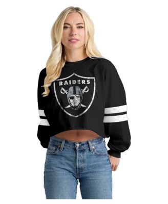 Women's Las Vegas Raiders Oversized Cropped Stripe Long-Sleeve Crewneck T-Shirt