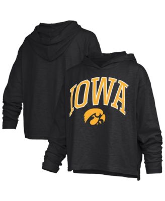 Women's Black Iowa Hawkeyes Nelson Arch Over Logo Long Sleeve Hooded Slub T-Shirt