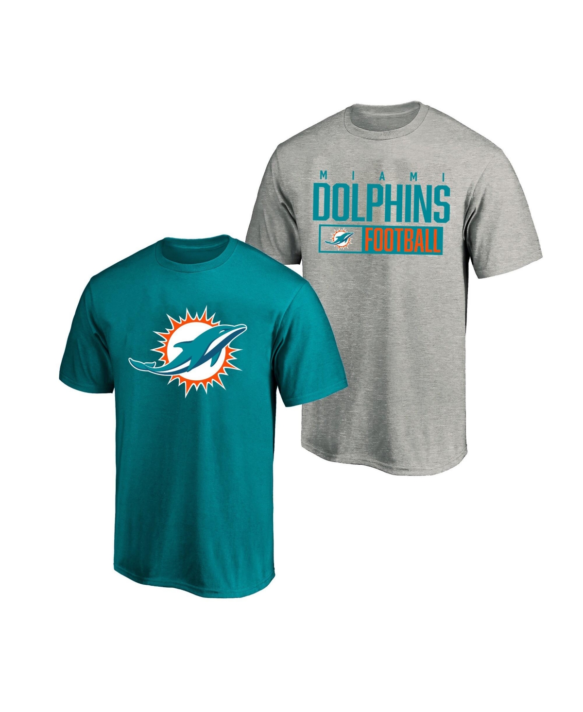 Fanatics Men's Heather Gray/Aqua Miami Dolphins Big Tall 2-Pack T-Shirt Set