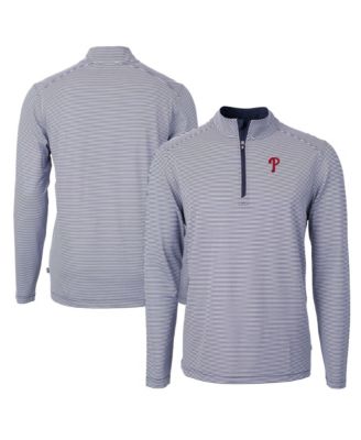 Cutter Buck Men's Navy/White Philadelphia Phillies Virtue Eco Pique Micro Stripe Quarter-Zip Pullover Sweatshirt