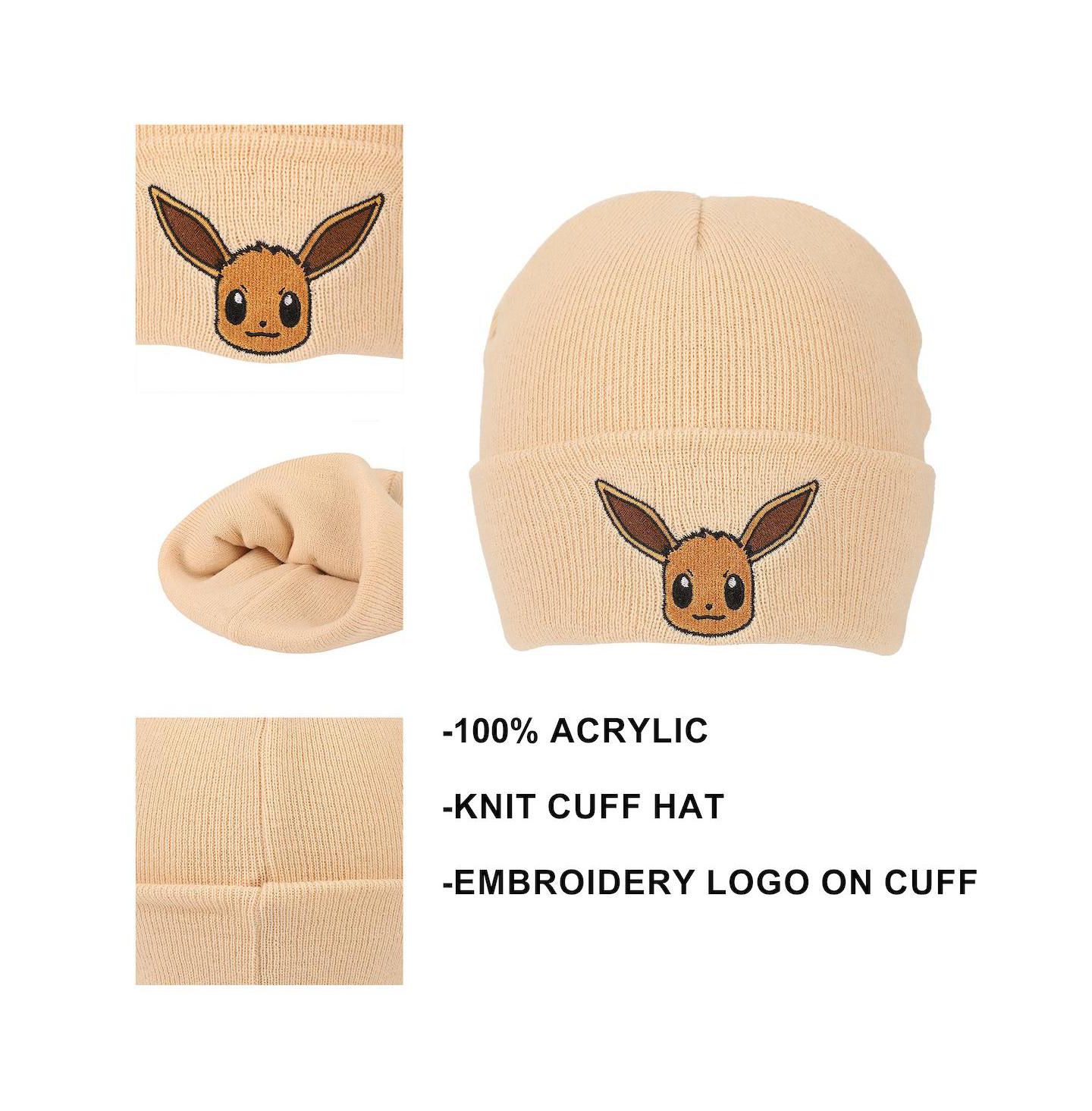 Женская шапка Pokemon Rib Knit, Embroidered Eevee On Cuff, цвет: Коричневый — фото 2