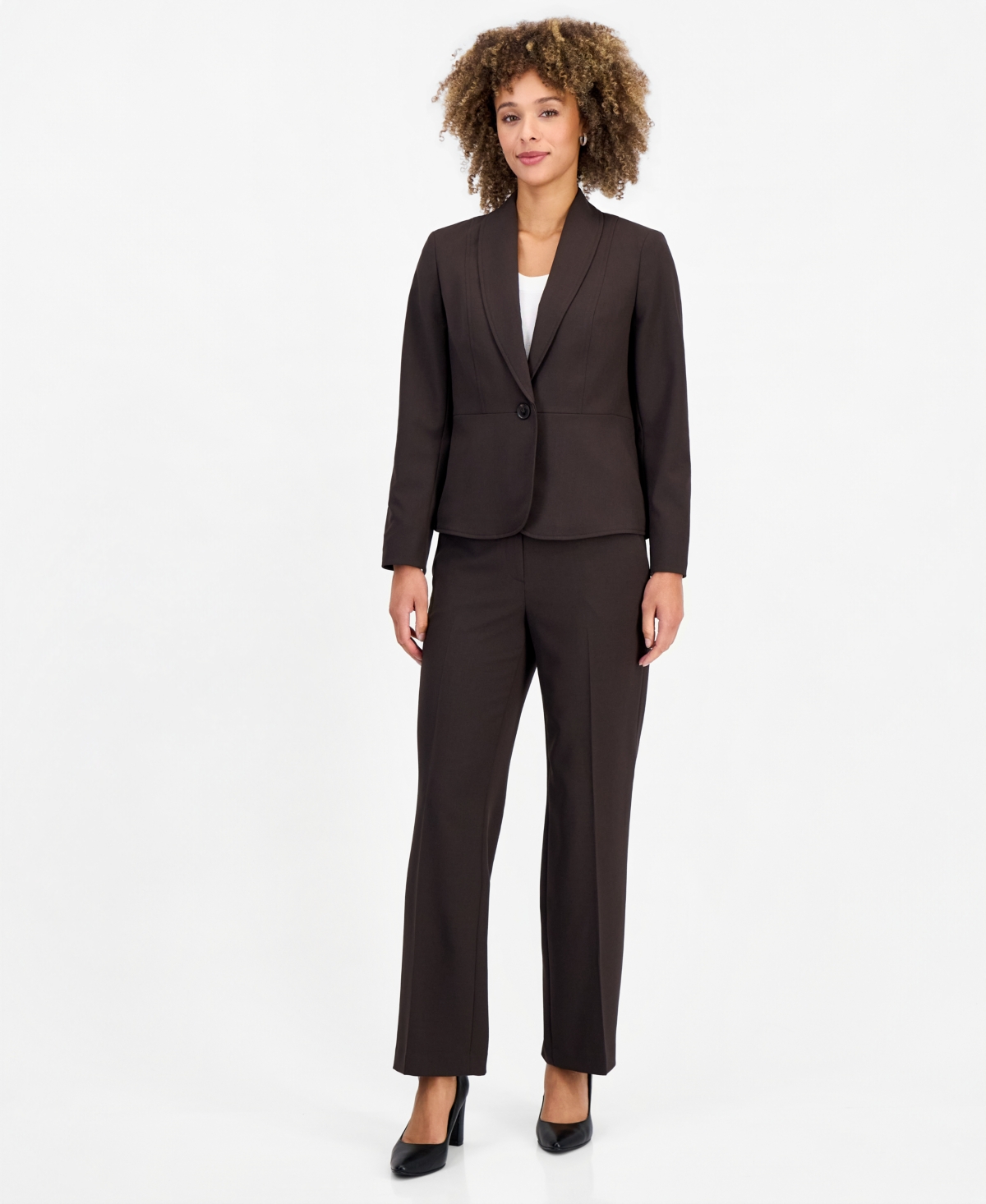 Le Suit Women's Shawl-Collar Wide-Leg Jacket and Pants Suit, 2-Piece Set - Espresso