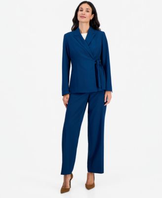 Women's Peak Lapel Wide-Leg Classic Fit Jacket and Pants, 2-Piece Set