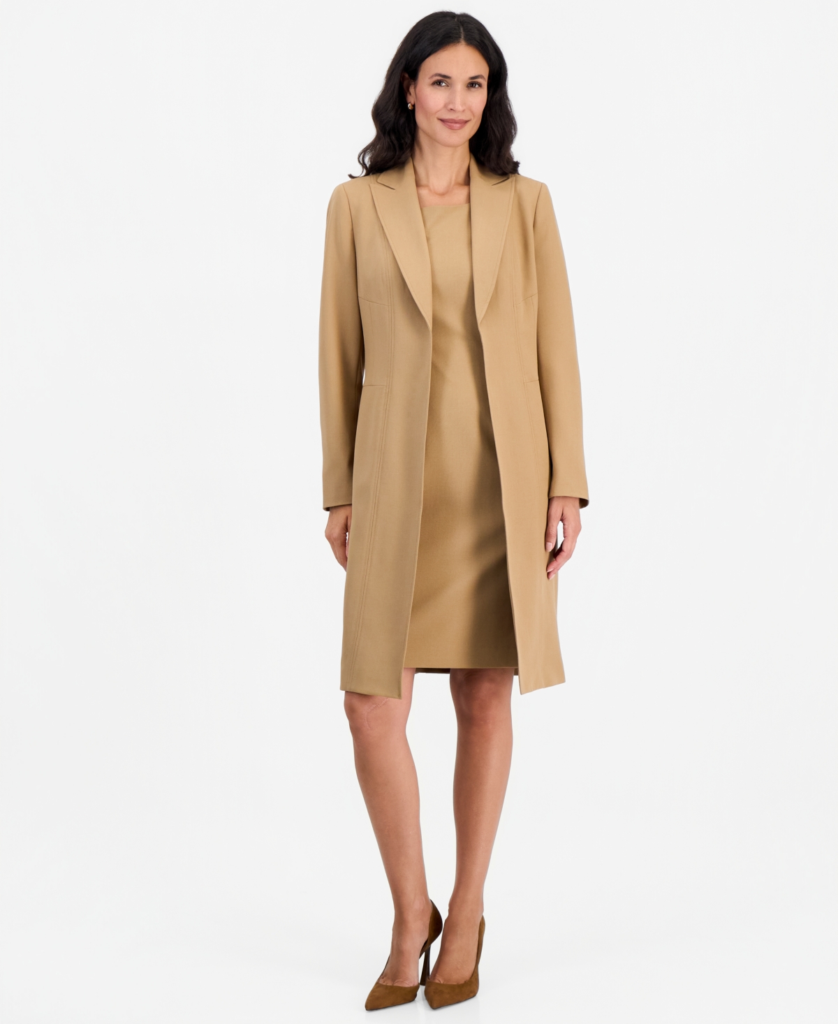 Le Suit Women's Peak-Lapel Sheath Topper & Dress, 2-Piece Set - Camel