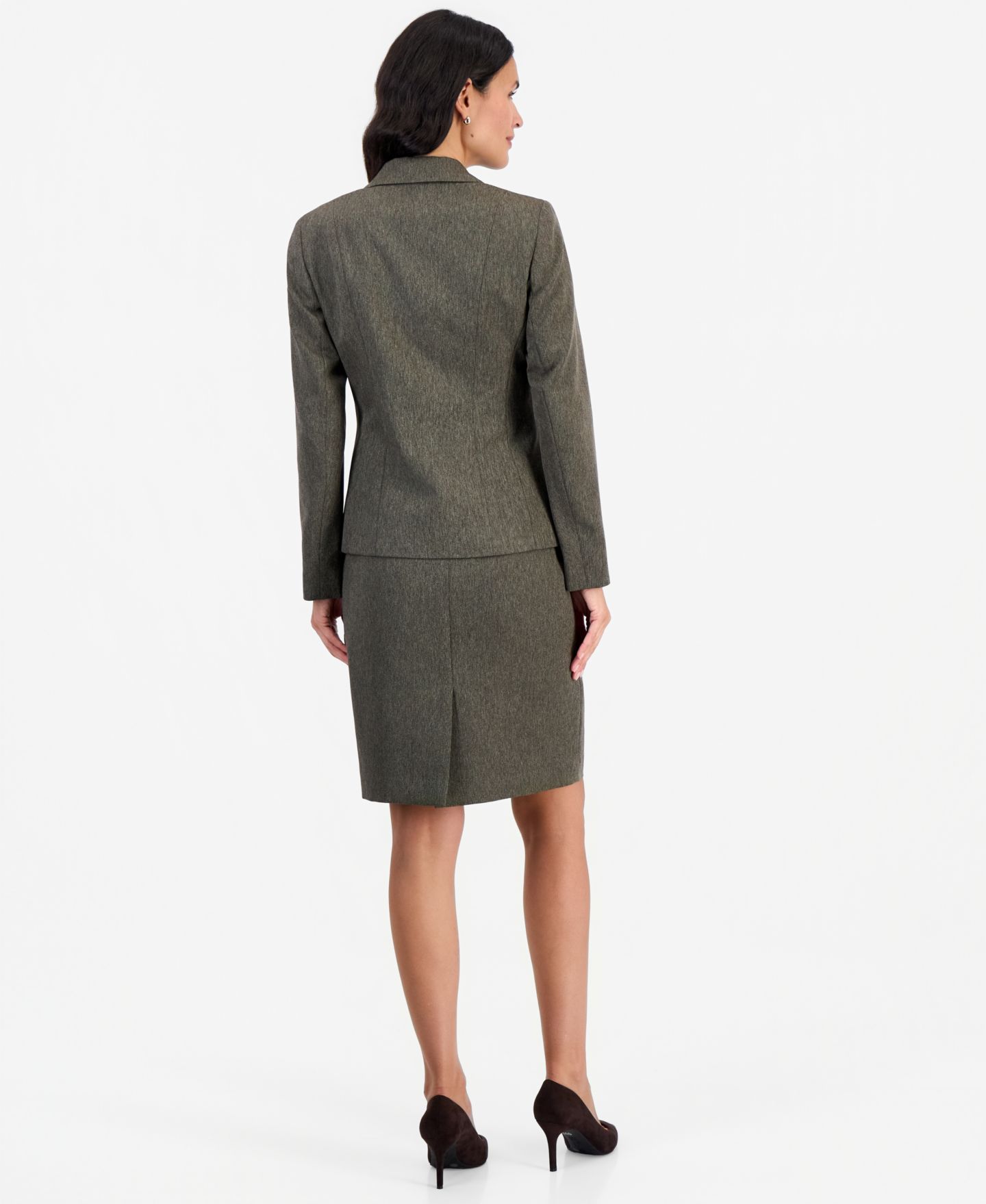 Женский комплект Le Suit Slim-Fit Notch-Collar Two-Button Jacket and Skirt, 2-Piece Set, цвет: Тёмно-коричневый разноцветный — фото 6