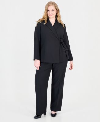 Plus Size Peak Lapel Classic-Fit Wide-Leg Jacket and Pants, 2-Piece Set