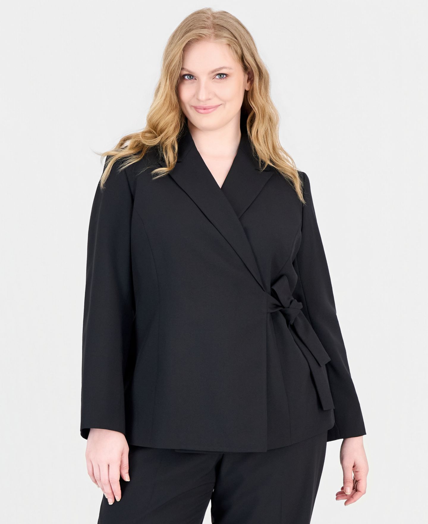 Женский костюм Le Suit классического кроя: жакет и широкие брюки, больших размеров, цвет: Чёрный — фото 2