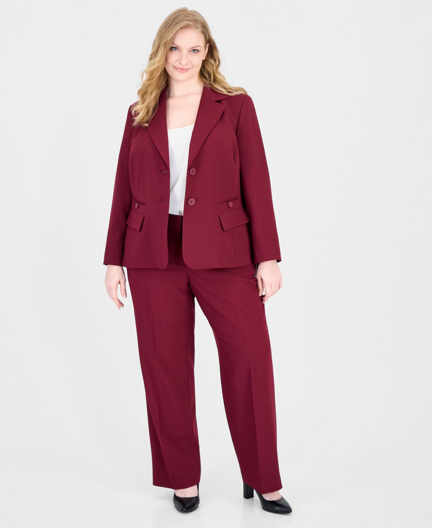 Женский брючный костюм Le Suit классического кроя, широкие брюки, больших размеров, цвет: Бордо — фото 8