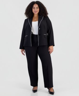 Plus Size Peak-Lapel Stretch Jacket and Pants, 2-Piece Suit