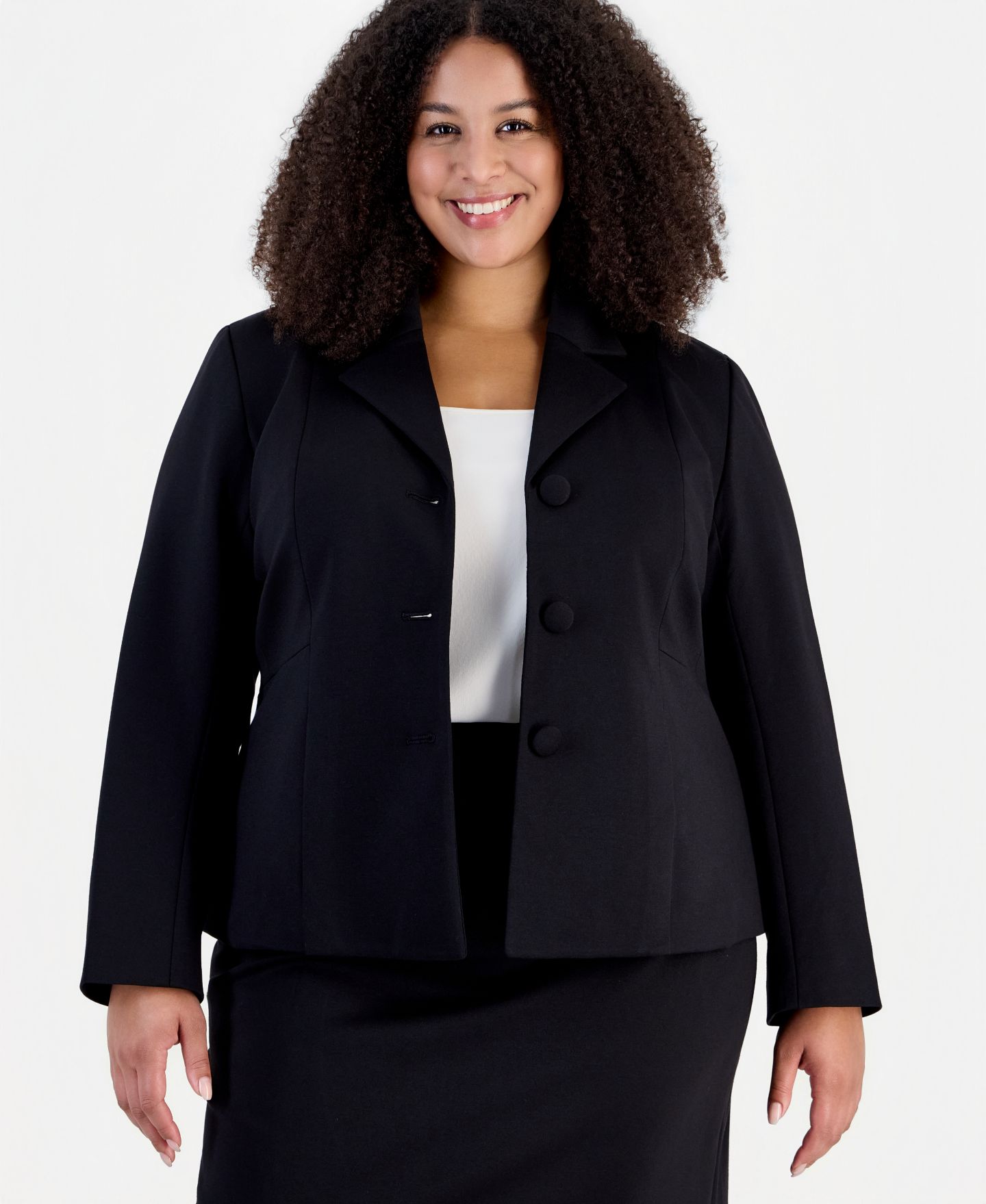 Le Suit Plus Size Peplum Pencil Notched-Collar Jacket and Skirt, 2-Piece Set, цвет: Чёрный — фото 2