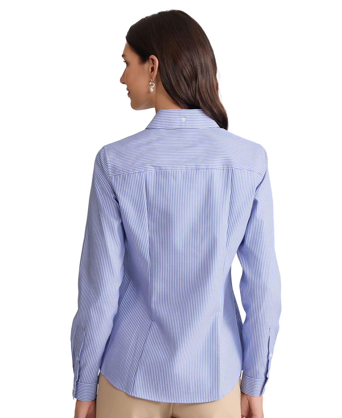 Женская блузка Jones New York Easy Care Button Up Long Sleeve Blouse, цвет: Синий белый — фото 3