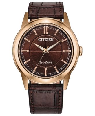 Men's Rolan Brown Leather Strap Watch 41mm