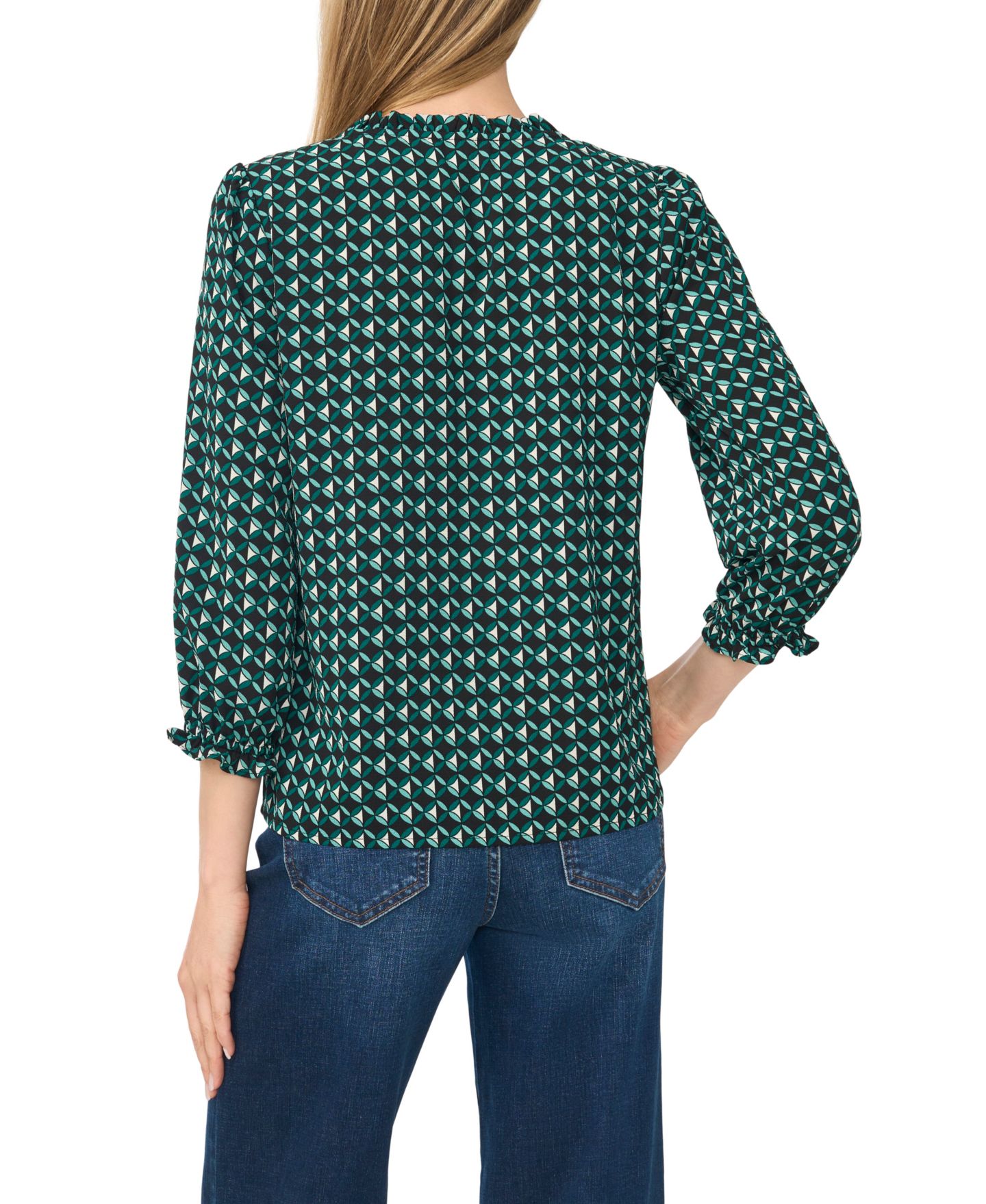 Женская блузка CeCe 3/4-Sleeve V-Neck Button-Front Blouse, цвет: Глубокий еловый — фото 4